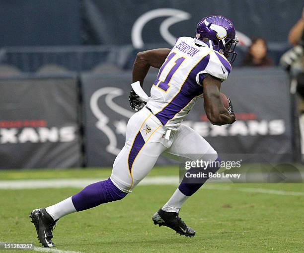 Stephen Burton of the Minnesota Vikings against the Houston Texans during the preseason game at Reliant Stadium on August 30, 2012 in Houston, Texas.