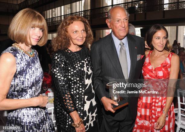Anna Wintour, Diane Von Furstenberg, Designer Oscar de la Renta and actress Sarah Jessica Parker attend the 2012 Couture Council for the Museum at...