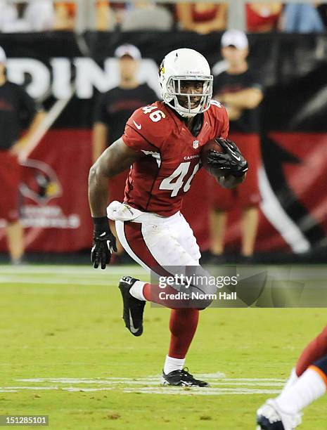 Alfonso Smith of the Arizona Cardinals runs with the ball against the Denver Broncos at University of Phoenix Stadium on August 30, 2012 in Glendale,...