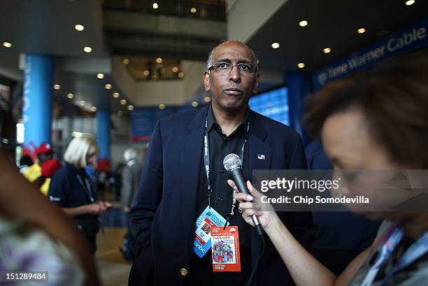Former chairman of the Republican National Committee Michael S. Steele attends day two of the Democratic National Convention at Time Warner Cable...