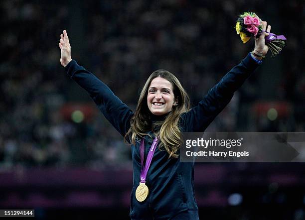 Gold medallist Martina Caironi of Italy poses on the podium during the medal ceremony for the Women's 100m T42 Final on day 7 of the London 2012...