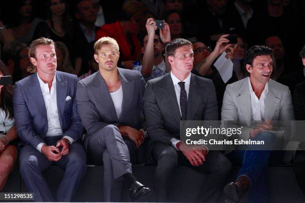 New York Rangers Brad Richards, Kellan Lutz, Olympic medalist swimmer Ryan Lochte and actor Frank Grillo attend the Joseph Abboud Spring 2013...