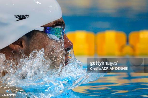 Brazil's Daniel Dias competes in his men's 100 metres breaststroke heat SB4 category at the swimming competition during the London 2012 Paralympic...