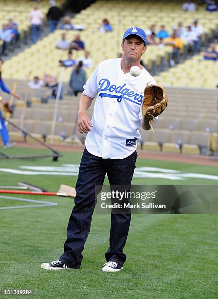 Actor Matthew Perry makes appearance at Dodger Stadium on September 5, 2012 in Los Angeles, California.