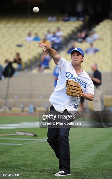 Actor Matthew Perry makes appearance at Dodger Stadium on September 5, 2012 in Los Angeles, California.