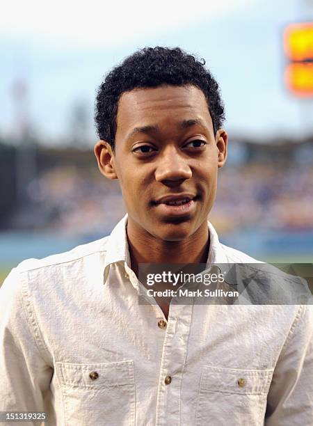 Actor Tyler James Williams makes appearance at Dodger Stadium on September 5, 2012 in Los Angeles, California.