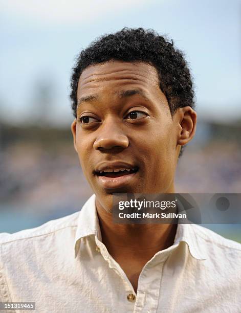 Actor Tyler James Williams makes appearance at Dodger Stadium on September 5, 2012 in Los Angeles, California.