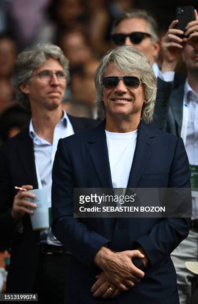 Singer of the rock band Bonjovi Jon Bon Jovi attends the men's singles tennis match between Spain's Carlos Alcaraz and France's Alexandre Muller on...