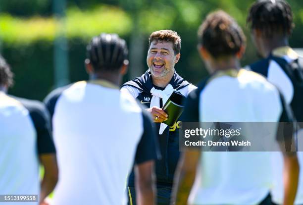 Mauricio Pochettino of Chelsea during a training session at Chelsea Training Ground on July 7, 2023 in Cobham, England.