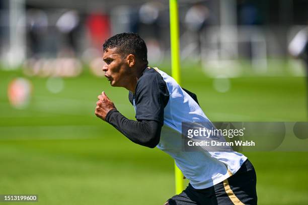 Thiago Silva of Chelsea during a training session at Chelsea Training Ground on July 7, 2023 in Cobham, England.