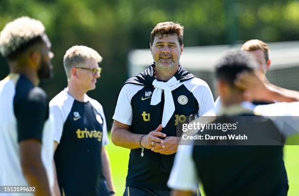 Mauricio Pochettino of Chelsea during a training session at Chelsea Training Ground on July 7, 2023 in Cobham, England.