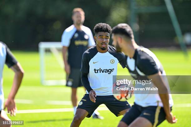 Ian Maatsen of Chelsea during a training session at Chelsea Training Ground on July 7, 2023 in Cobham, England.