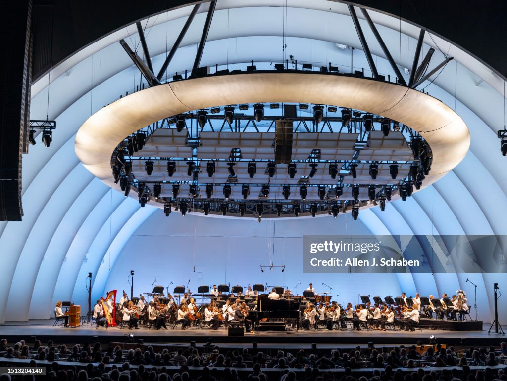 Gustavo Dudamel, conductor, conducts the Los Angeles Philharmonic performing , Mussorgsky, Falla and Ravel at the Hollywood Bowl