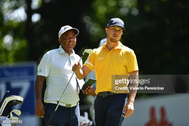 Vince Van Veen of Netherlands and his caddie during Day Two of the Italian Challenge Open at Golf Nazionale on July 7, 2023 in Viterbo, Italy.