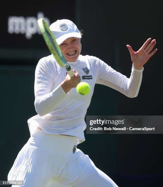 Aliaksandra Sasnovich during her match against Petra Kvitova [9] in their Ladies' Singles Second Round match during day five of The Championships...