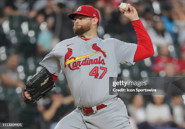 St. Louis Cardinals starting pitcher Jordan Montgomery delivers a pitch during a Major League Baseball game between the St. Louis Cardinals and the...