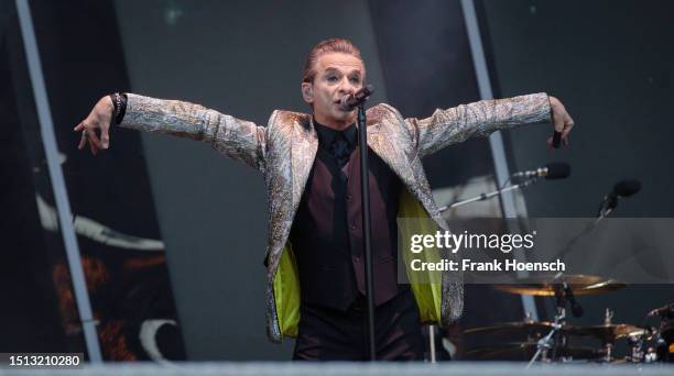 Singer Dave Gahan of the British band Depeche Mode performs live on stage during a concert at the Olympiastadion on July 07, 2023 in Berlin, Germany.