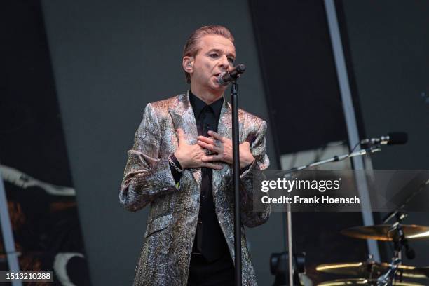 Singer Dave Gahan of the British band Depeche Mode performs live on stage during a concert at the Olympiastadion on July 07, 2023 in Berlin, Germany.