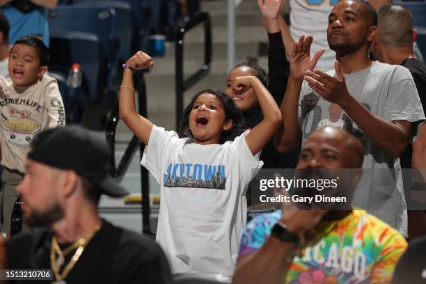 Fans celebrate during the game between the Atlanta Dream and the Chicago Sky on July 7, 2023 at the Wintrust Arena in Chicago, IL. NOTE TO USER: User...