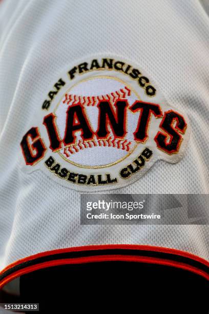 Detailed view of a logo on a San Francisco Giants uniform during a regular season game between the Seattle Mariners and San Francisco Giants on July...