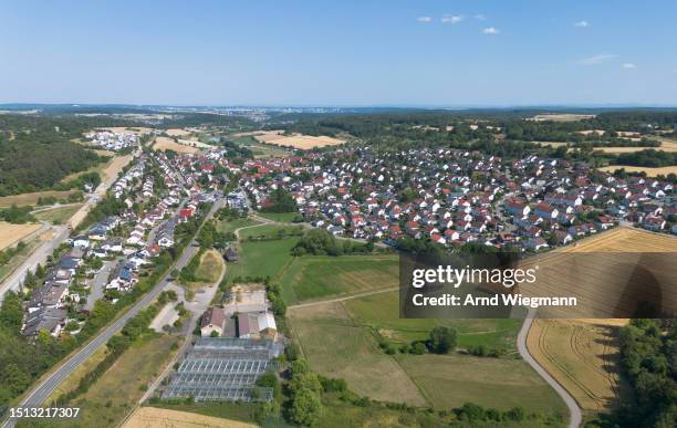 In this aerial view the village on the day of the inauguration ceremony of Ryyan Alshebl as new mayor on July 7, 2023 in Ostelsheim, Germany. Alshebl...