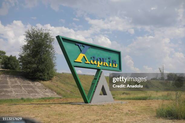 View of Kharkiv city sign in Kharkiv, Ukraine on July 05, 2023. Due to war, the production of grain, vegetables and fruits has fallen and Ukrainian...