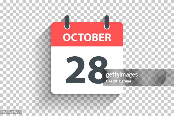 illustrazioni stock, clip art, cartoni animati e icone di tendenza di 28 ottobre - icona del calendario giornaliero in stile design piatto su sfondo vuoto - calendario