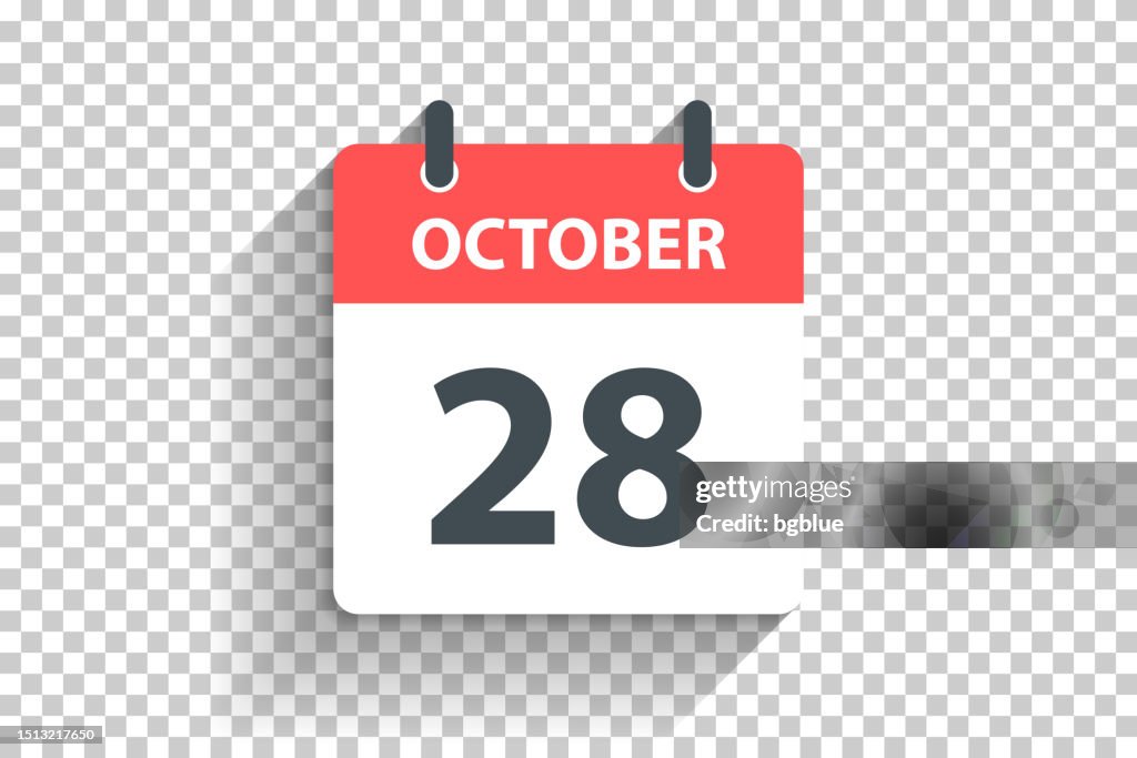 October 28 - Daily Calendar Icon in flat design style on blank background