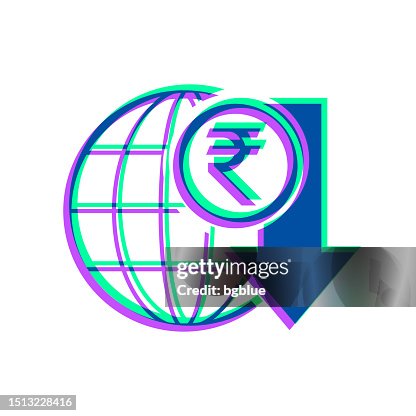 Indian rupee rate decrease. Icon with two color overlay on white background Indian rupee rate decrease. Icon with two color overlay on white background