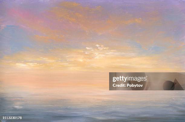 ruhiges meer bei sonnenuntergang, malerei - meerlandschaft stock-grafiken, -clipart, -cartoons und -symbole