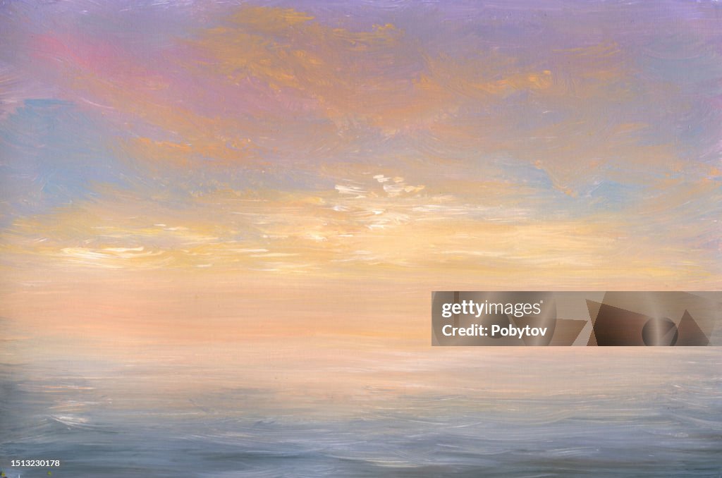 Calm sea at sunset, painting