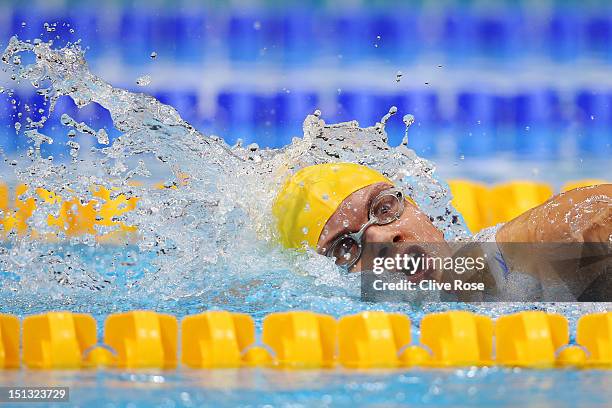 Jacqueline Freney of Australia competes in the Women's 400m Freestyle - S7 heat 2on day 8 of the London 2012 Paralympic Games at Aquatics Centre on...