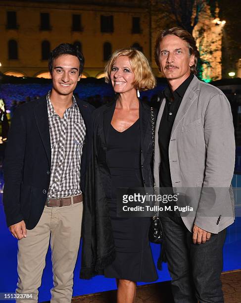Andrea Dianetti, Laura Lattuada and Cesare Bocci attend the "Ciak"magazine party at Lancia Cafe during the 69th Venice Film Festival on September 5,...