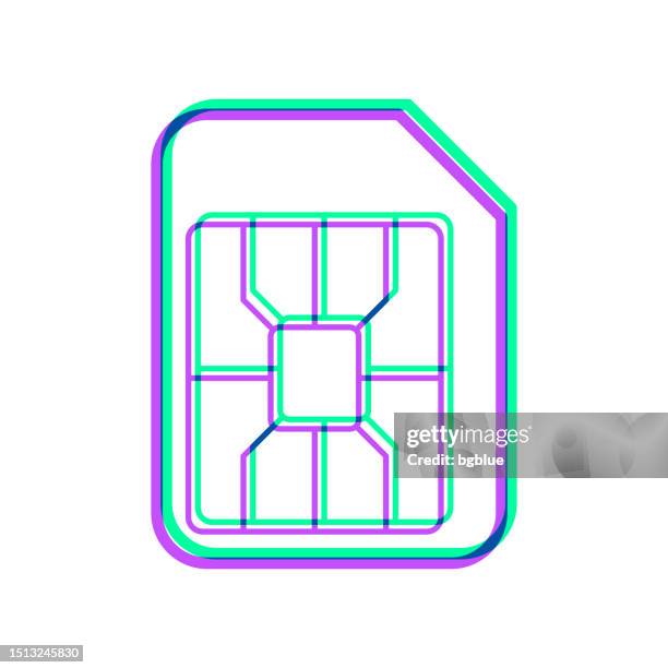 micro sim card. icon with two color overlay on white background - computer chip close up stock illustrations