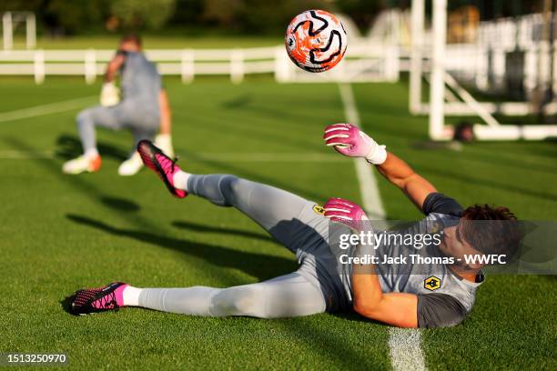 Matija Sarkic of Wolverhampton Wanderers in action during a Wolverhampton Wanderers training session as they return to Compton for pre-season at The...