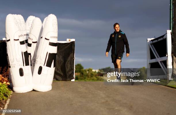 Julen Lopetegui, Manager of Wolverhampton Wanderers leaves the pitch following a Wolverhampton Wanderers training session as they return to Compton...