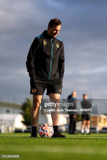 Julen Lopetegui, Manager of Wolverhampton Wanderers looks on during a Wolverhampton Wanderers training session as they return to Compton for...