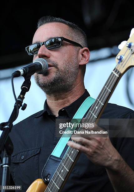 Bass player Jeff Roffredo of Aggrolites performs at Marymoor Amphitheater on September 5, 2012 in Redmond, Washington.