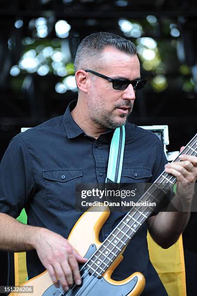 Bass player Jeff Roffredo of Aggrolites performs at Marymoor Amphitheater on September 5, 2012 in Redmond, Washington.