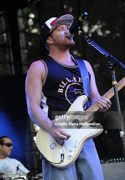 Guitar player Miles Doughty of Slightly Stoopid perform at Marymoor Amphitheater on September 5, 2012 in Redmond, Washington.