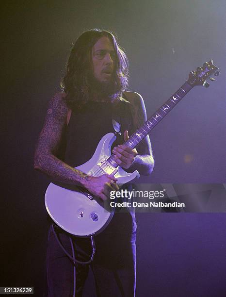 Guitar player Tim Mahoney of 311 peforms at Marymoor Amphitheater on September 5, 2012 in Redmond, Washington.