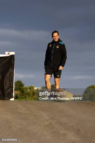 Julen Lopetegui, Manager of Wolverhampton Wanderers leaves the pitch following a Wolverhampton Wanderers training session as they return to Compton...