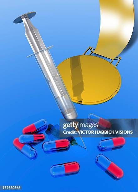 drugs in sport, conceptual artwork - doping pills stock illustrations