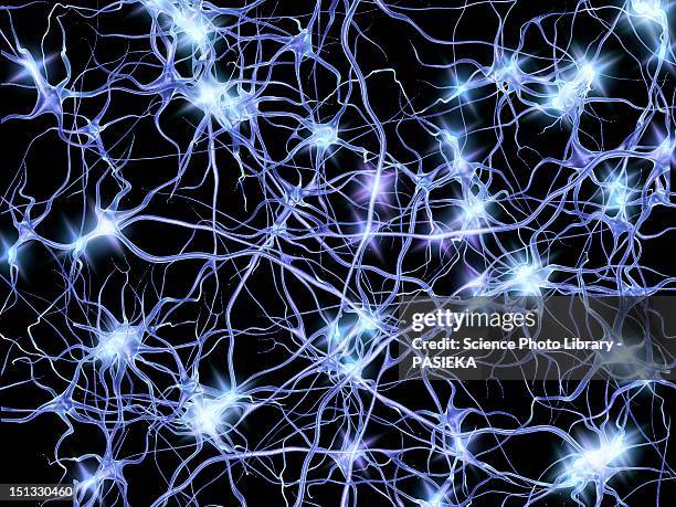 nerve cells firing, artwork - neuron stock illustrations