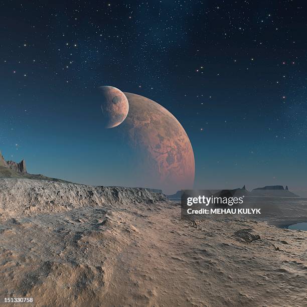 alien planet, artwork - planet surface stock illustrations