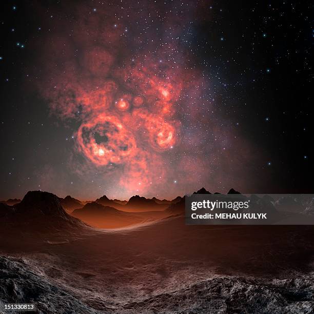 nebula seen from an alien planet, artwork - spark imagination stock illustrations