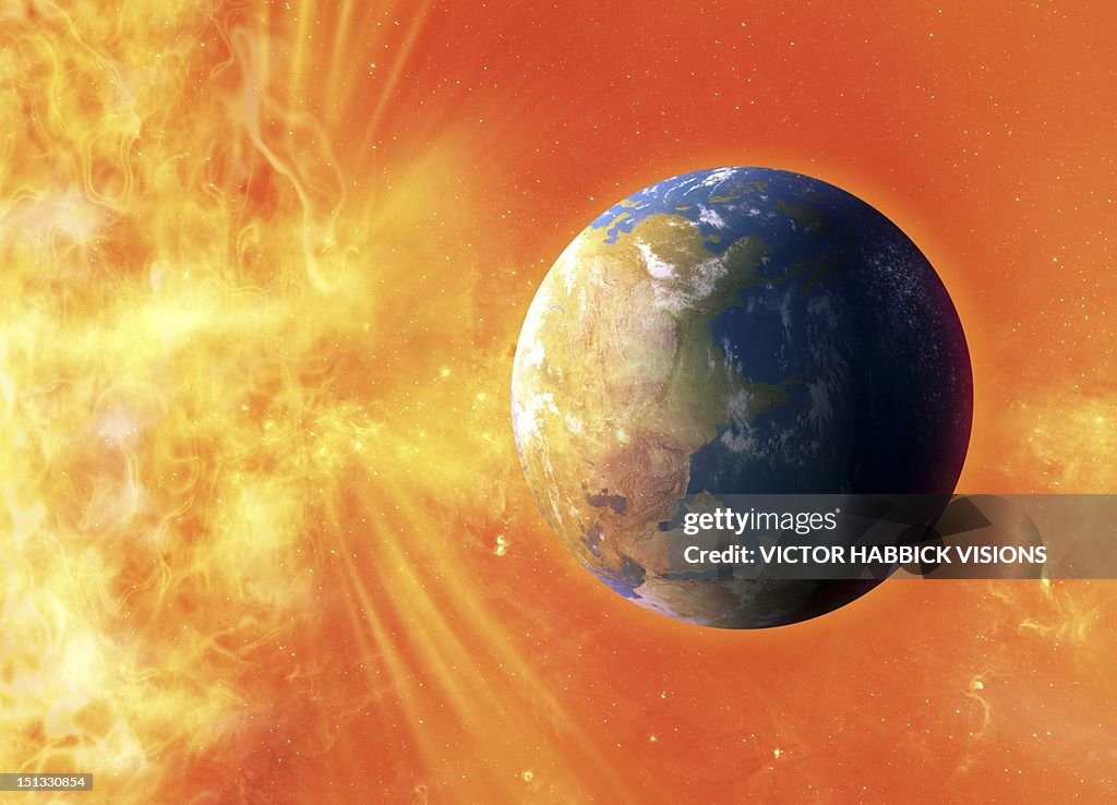 Solar flare hitting Earth, artwork