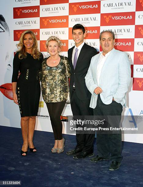 Norma Duval, Marili Coll and Christian Ostarcevic attend the painting exhibition of Carla Duval at Casa de Vacas on September 5, 2012 in Madrid,...