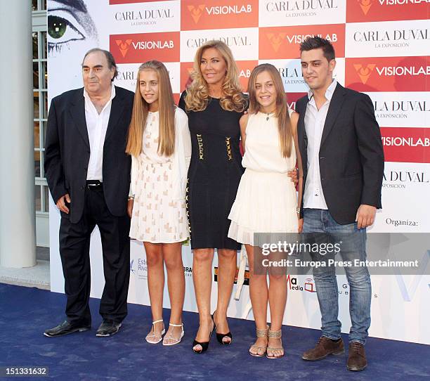 Santiago Paredes, Andrea Paredes Duval, Norma Duval and Paula Paredes Duval attend the painting exhibition of Carla Duval at Casa de Vacas on...