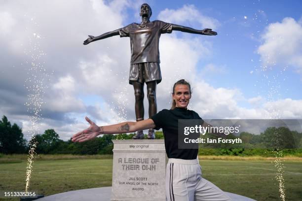 Former England footballer Jill Scott poses after being named as the next team captain during the "A League Of Their Own" new captain announcement at...